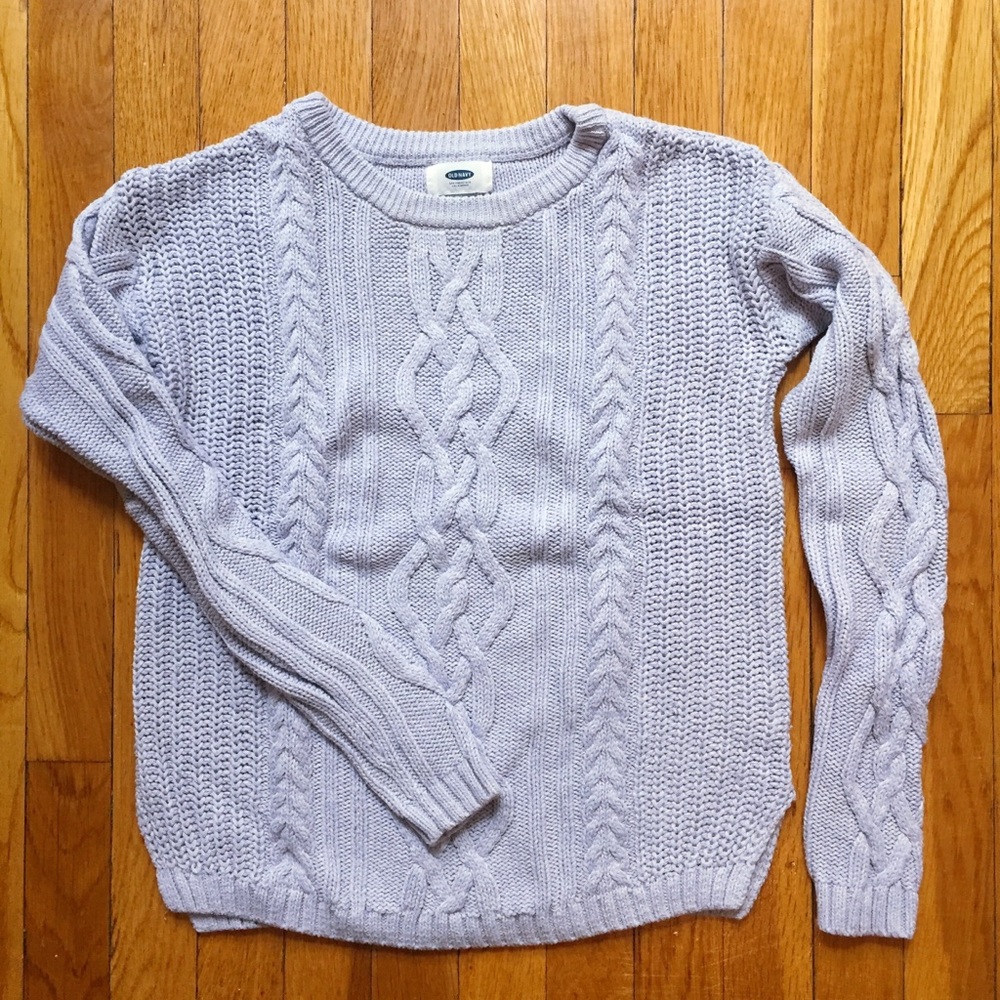 Lilac Cotton Crewneck Cable Knit Sweater